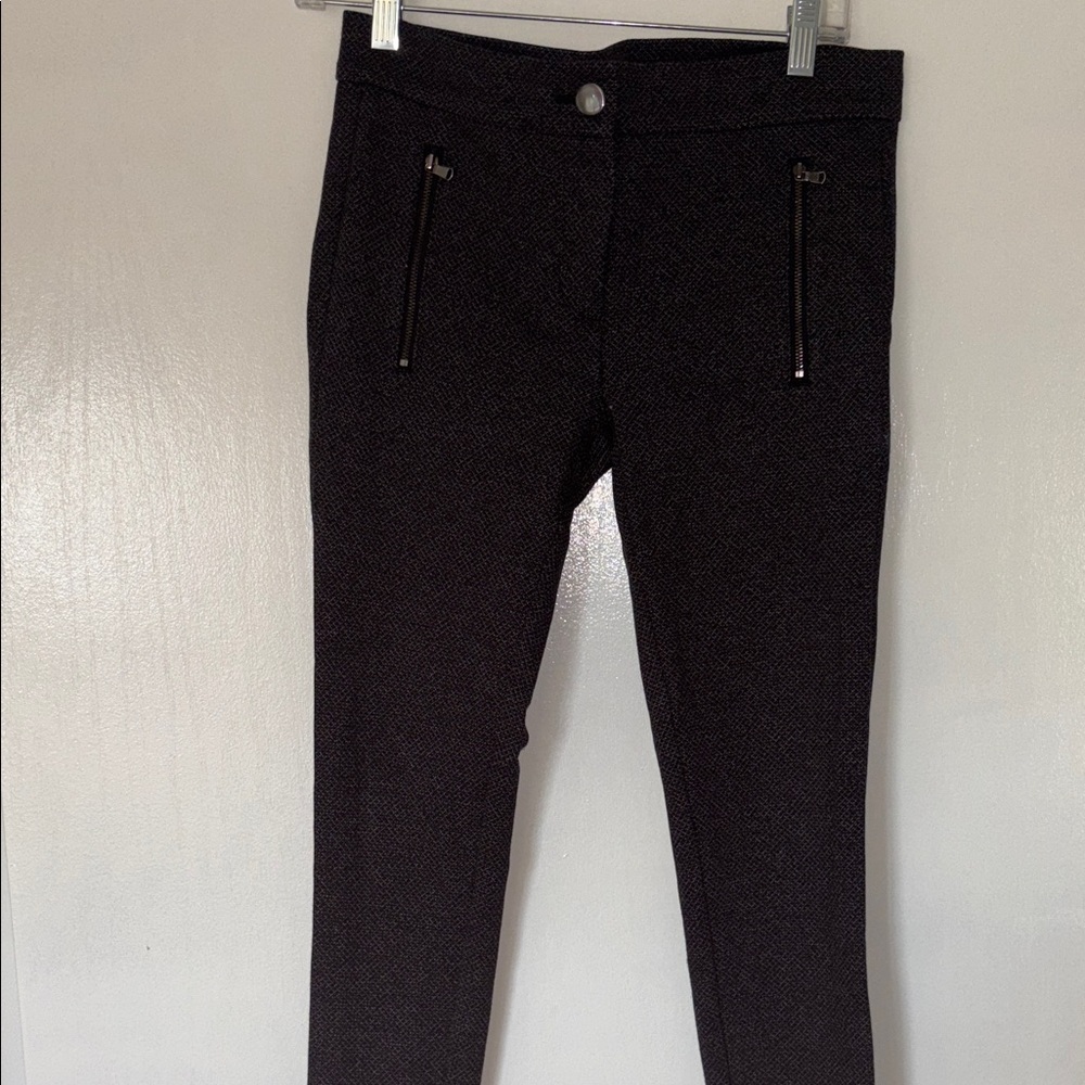 Black Textured Pants with Zipper Details